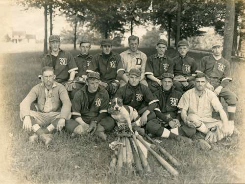 Hillsdale College Base Ball Team with Dog Hillsdale, MI